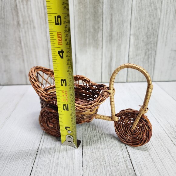 Vintage Wicker Tricycle Carriage Planter Bamboo Rattan 5'' Decorative - Picture 6 of 7